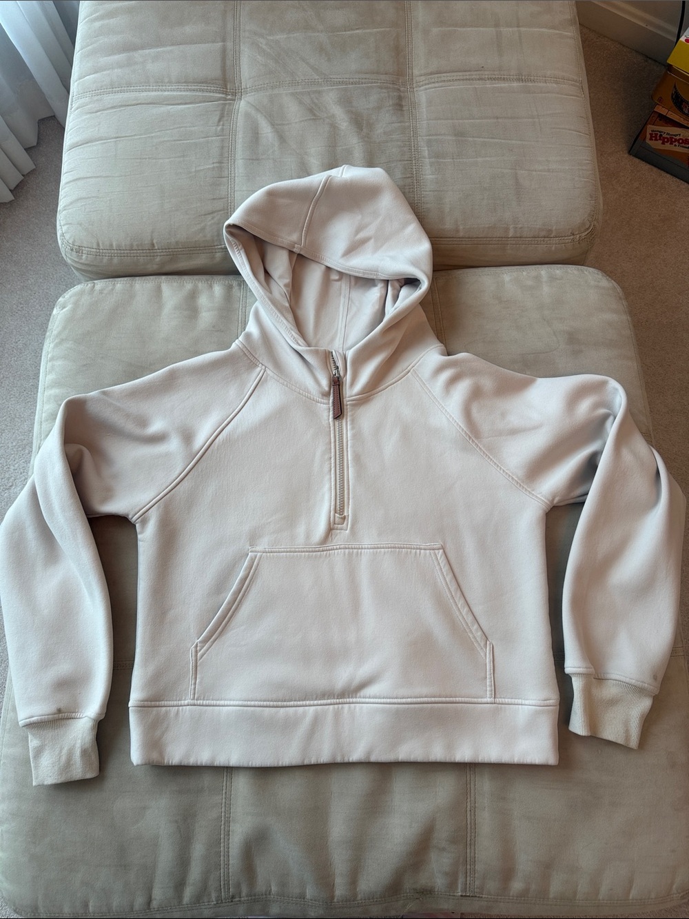 Cropped Scuba Half-Zip Hoodie Cream Size Medium